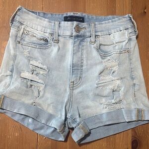 Blue Distressed High-Waisted Jean Shorts